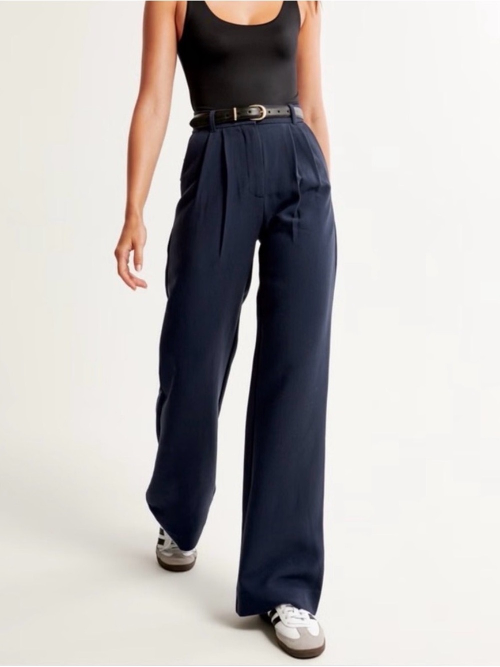 Abercrombie & Fitch Curve Love Sloane Tailored Navy High-Waist Wide-Leg Trousers